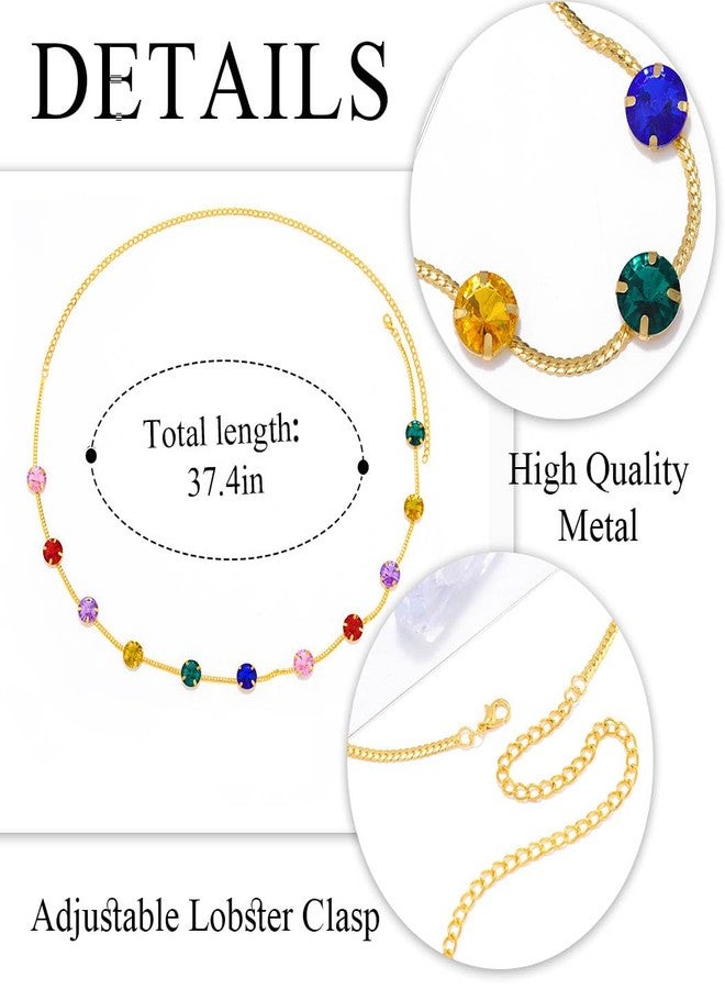 Urieo Boho Rhinestone Waist Chain Belt Diamond Colorful Belly Chains Crystal Bikini Dress Body Jewelry for Women - Image 2