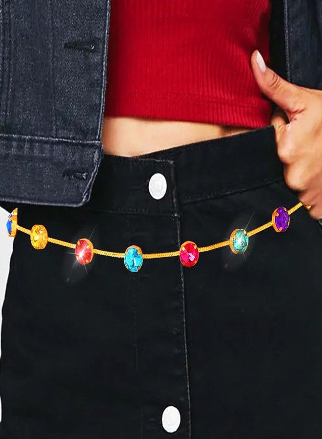 Urieo Boho Rhinestone Waist Chain Belt Diamond Colorful Belly Chains Crystal Bikini Dress Body Jewelry for Women - Image 3