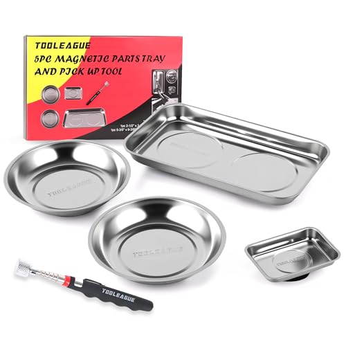 TOOLEAGUE 4Pcs Magnetic Tray Set with 15Lb Magnetic Pickup PenStainless Steel Trays with Extra Strong Magnets for Organizing and Retrieving Metal Parts - Image 1