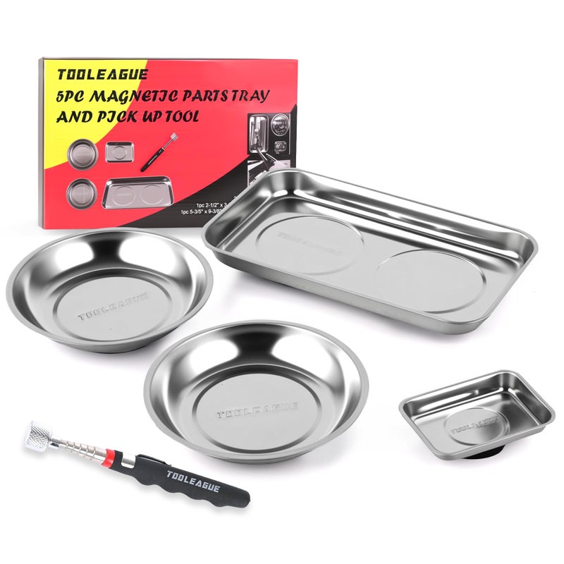 TOOLEAGUE 4Pcs Magnetic Tray Set with 15Lb Magnetic Pickup PenStainless Steel Trays with Extra Strong Magnets for Organizing and Retrieving Metal Parts - Image 3