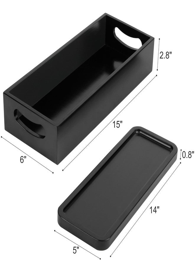 LotFancy Bathroom Decor Box and Vanity Tray, Set of 2, Wooden Toilet Tank Basket Topper, Bathroom Tray for Counter, Black Farmhouse Bathroom Decor - Image 2