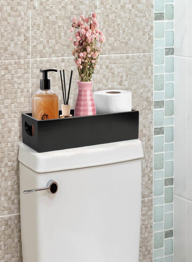 LotFancy Bathroom Decor Box and Vanity Tray, Set of 2, Wooden Toilet Tank Basket Topper, Bathroom Tray for Counter, Black Farmhouse Bathroom Decor - Image 4