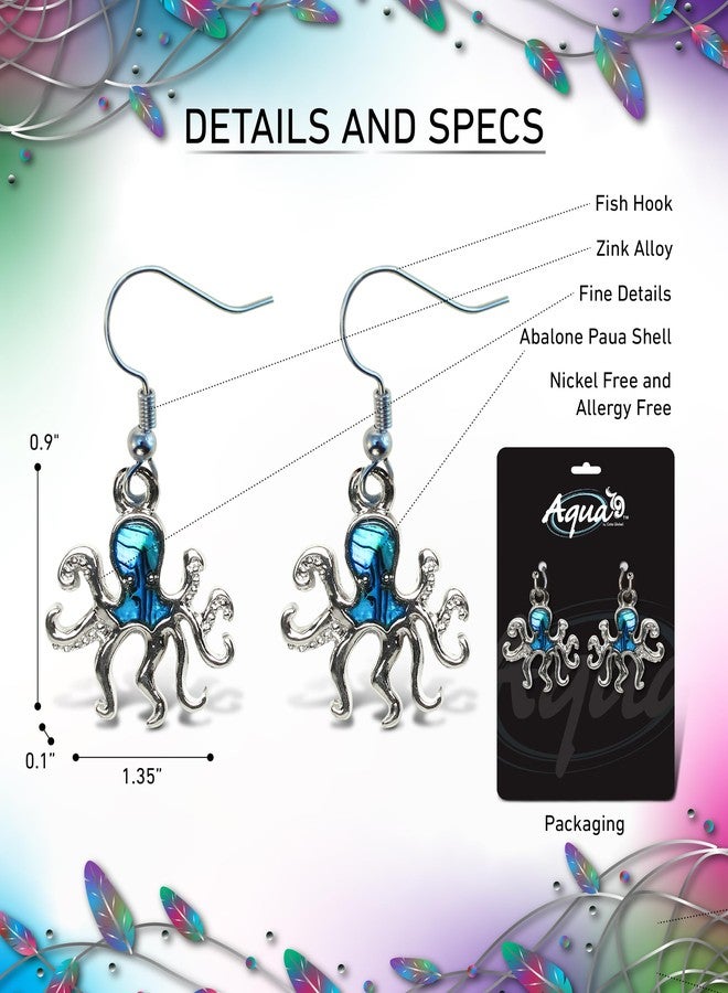 بازلد أقراط أخطبوط من Aqua79 - مجوهرات أنيقة من صدفة باوا الزرقاء النيوزيلندية، أقراط أخطبوط ساحرة مستوحاة من عالم المحيط للنساء، هدية مجوهرات رائعة مستوحاة من المحيط - 1.35 بوصة - Image 2