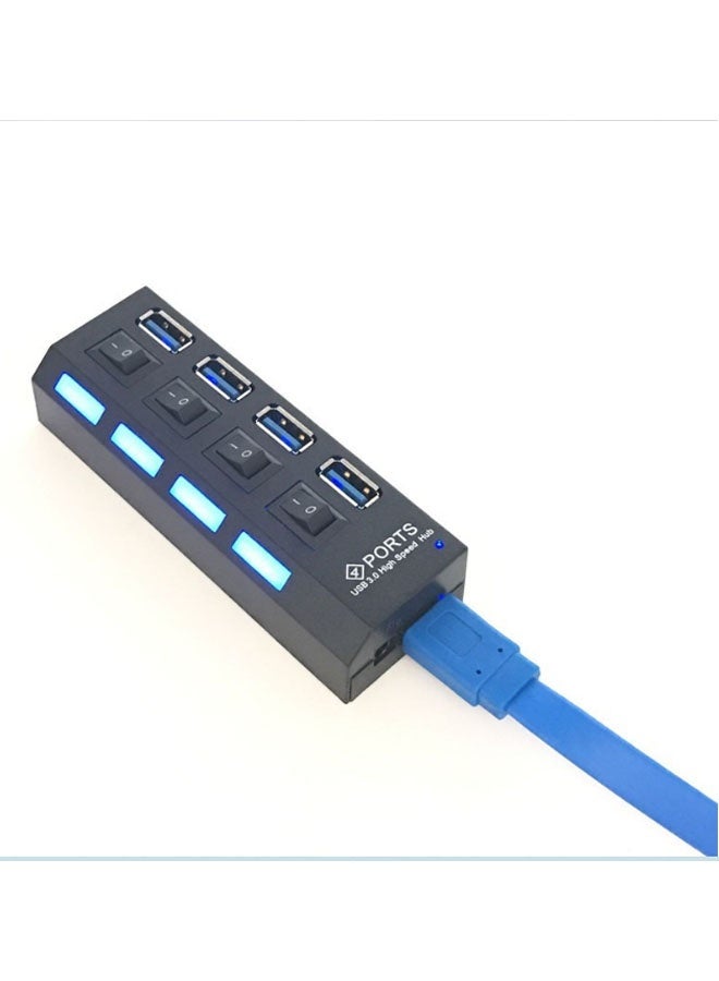 CF 4-port USB hub with independent switch, high-speed 4-port USB 3.0 hub, USB flash drive reader, and USB flash drive reader (black) - Image 2