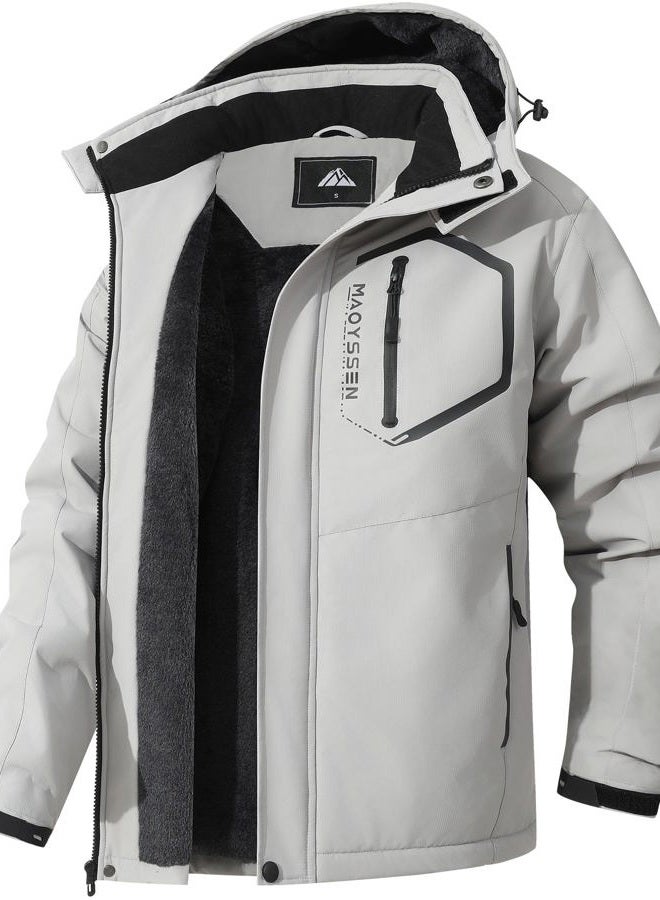 MAOYSSEN Men's Mountain Ski Jacket Winter Snow Coats Waterproof Warm Fleece Lining Jacket Parka with Hooded, Light Gray06, M - Image 1