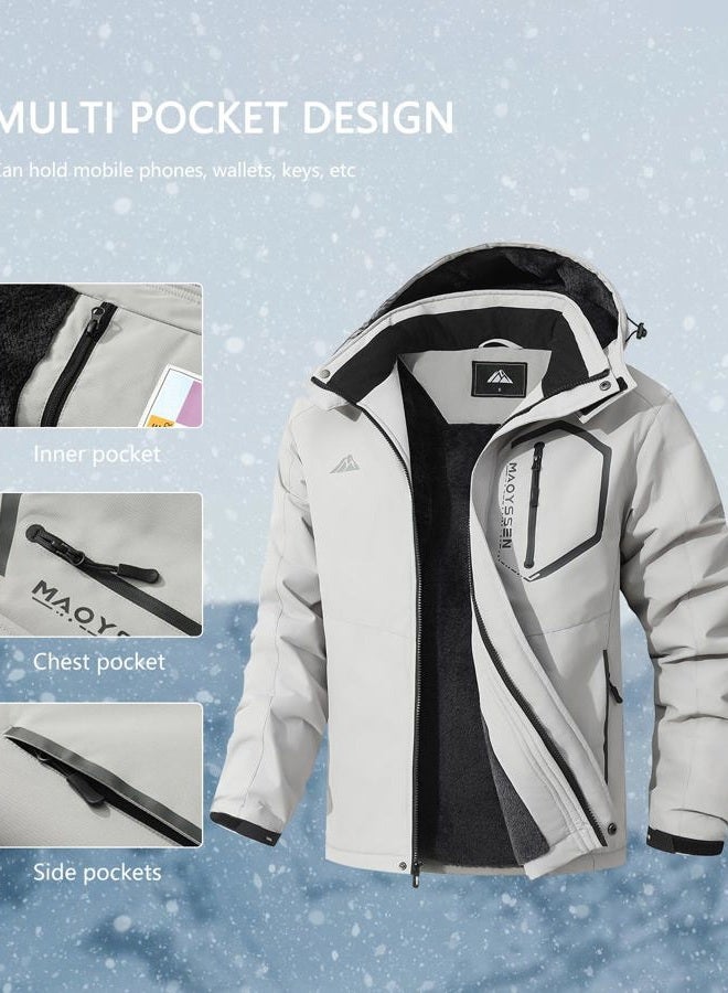 MAOYSSEN Men's Mountain Ski Jacket Winter Snow Coats Waterproof Warm Fleece Lining Jacket Parka with Hooded, Light Gray06, M - Image 5