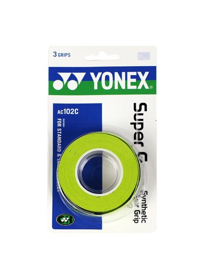 Yonex شريط قبضة مضرب كرة الريشة من يونيكس، شريط امتصاص العرق الرياضي، شريط قبضة المقبض، Ac102C، أخضر ليموني، عبوة ثلاثية - Image 1