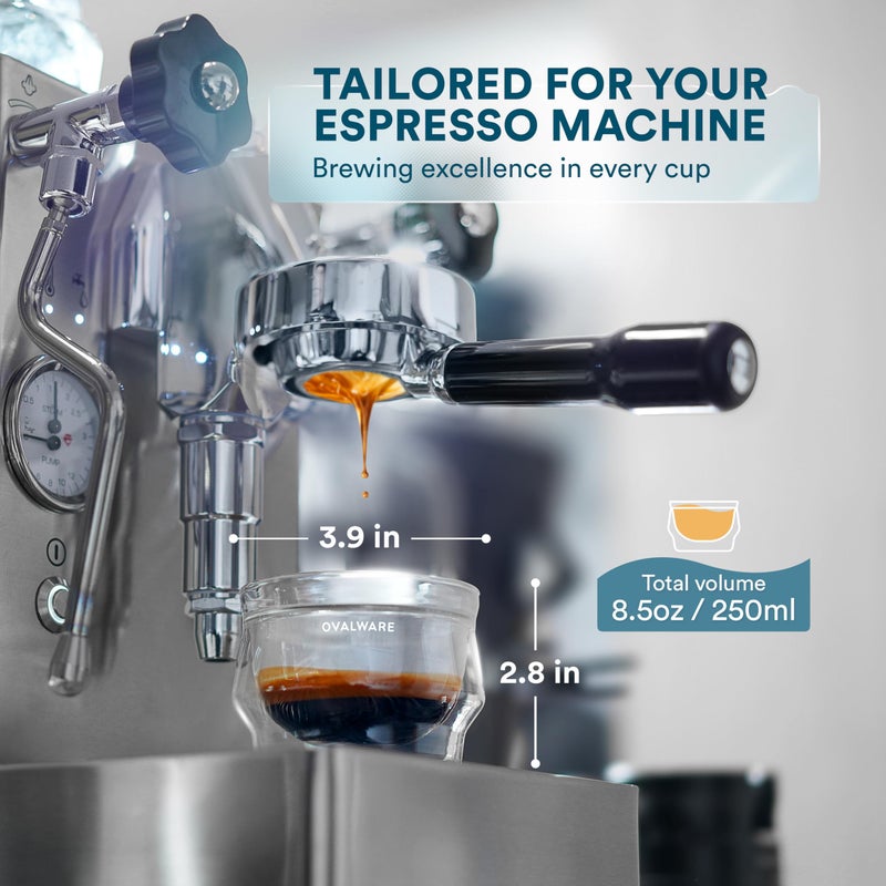 ovalware 8.5oz Double Wall Latte Cups, Latte Set of 2 - Double Wall Glasses for Cold & Hot Drink, Palm-Sized Cups with Wide Rim for Latte Art - Clear Design - Image 2