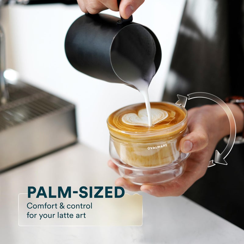 ovalware 8.5oz Double Wall Latte Cups, Latte Set of 2 - Double Wall Glasses for Cold & Hot Drink, Palm-Sized Cups with Wide Rim for Latte Art - Clear Design - Image 3