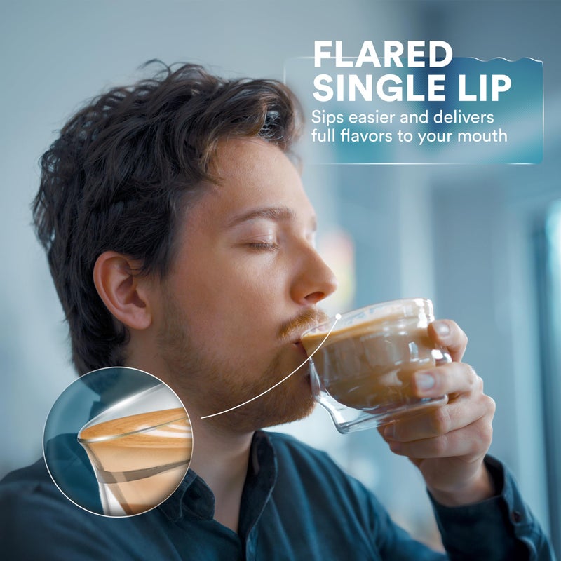 ovalware 8.5oz Double Wall Latte Cups, Latte Set of 2 - Double Wall Glasses for Cold & Hot Drink, Palm-Sized Cups with Wide Rim for Latte Art - Clear Design - Image 4