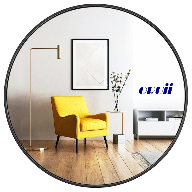 Oruii Round Mirror, Black Round Mirror 24 inch, Circle Wall Mirrors Metal Frame, Circular Mirrors for Wall, Living Room, Bathroom, Vanity, Entryway, Hallway. - Image 1