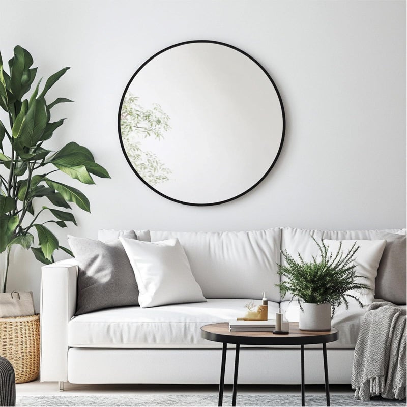 Oruii Round Mirror, Black Round Mirror 24 inch, Circle Wall Mirrors Metal Frame, Circular Mirrors for Wall, Living Room, Bathroom, Vanity, Entryway, Hallway. - Image 3