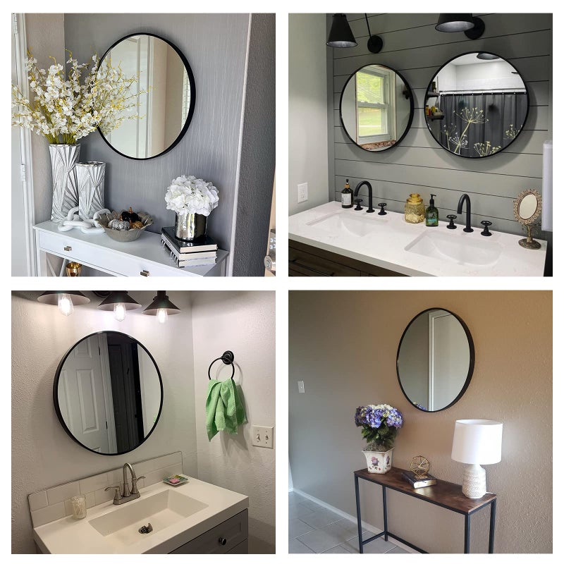 Oruii Round Mirror, Black Round Mirror 24 inch, Circle Wall Mirrors Metal Frame, Circular Mirrors for Wall, Living Room, Bathroom, Vanity, Entryway, Hallway. - Image 5