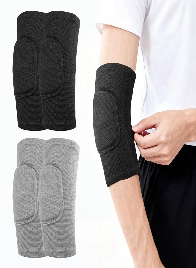 SNOMEL 2 Pair Volleyball Elbow Pads, Breathable Arm Brace Pads, Anti-Collision Elbow Protector Sleeve Wraps with Padded Soft Support Cushion for Tennis Basketball (Black & Gray) - Image 1