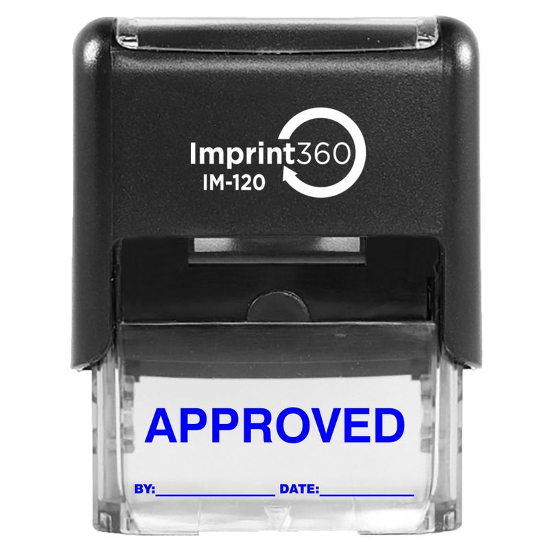 Supply360 AS-IMP1102B - Approved Stamp with by: & Date:, Blue Ink, Heavy Duty Commerical Self-Inking Rubber Stamp, 9/16" x 1-1/2" Impression - Image 5