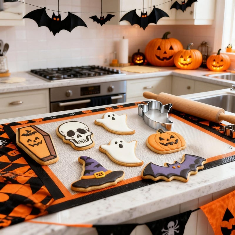 VTUGP Halloween Cookie Cutters Set 7 Pieces - Large Bat, Ghost, Pumpkin, Witch Hat, Cat, Skull, Coffin Shapes, Stainless Steel Biscuit Molds for Holiday Baking Halloween Food Party Decorations - Image 4