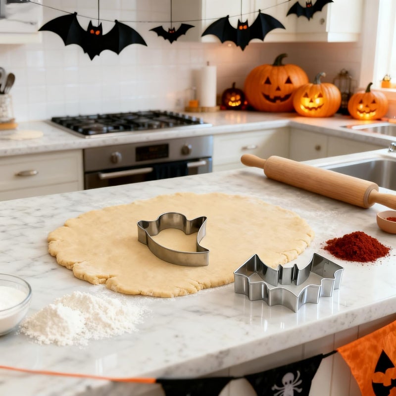 VTUGP Halloween Cookie Cutters Set 7 Pieces - Large Bat, Ghost, Pumpkin, Witch Hat, Cat, Skull, Coffin Shapes, Stainless Steel Biscuit Molds for Holiday Baking Halloween Food Party Decorations - Image 3