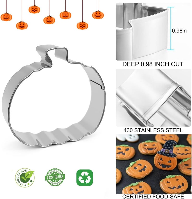 VTUGP Halloween Cookie Cutters Set 7 Pieces - Large Bat, Ghost, Pumpkin, Witch Hat, Cat, Skull, Coffin Shapes, Stainless Steel Biscuit Molds for Holiday Baking Halloween Food Party Decorations - Image 2