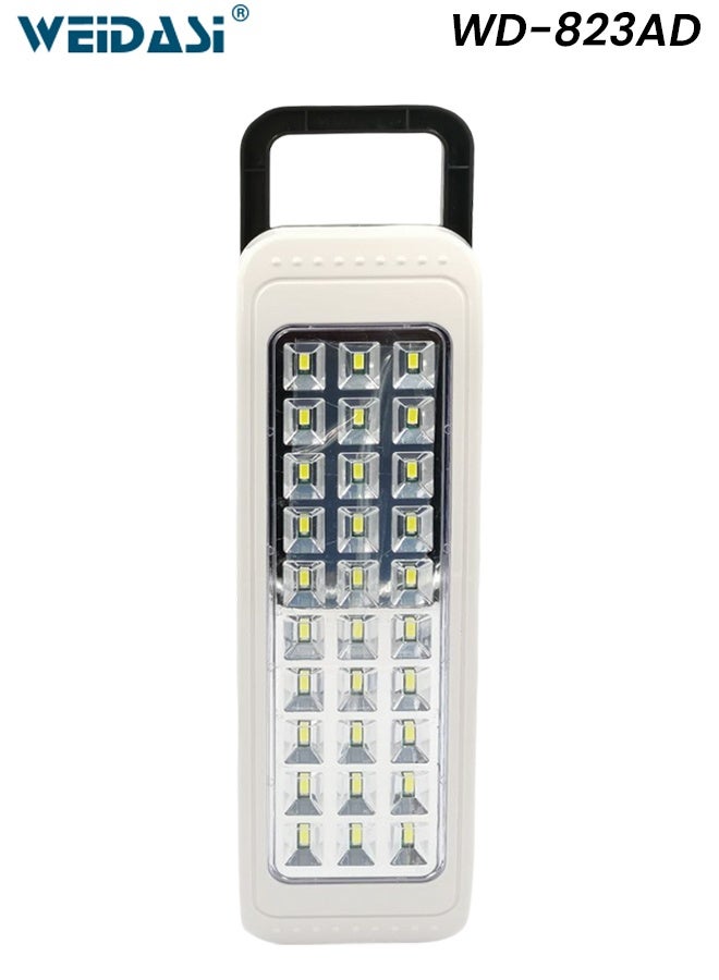 ويداسي مصباح طوارئ LED من WEIDASI WD-823AD، 30 مصباح LED قابل لإعادة الشحن، مزود بشاحن تيار متردد/مستمر، ومقبض قابل للسحب، وخطاف تثبيت على الحائط، ومستويات سطوع مزدوجة، للاستخدام في المنزل والمكتب والتخييم والجراج وانقطاع التيار الكهربائي والدراسة والاستخدام الخارجي. - Image 1