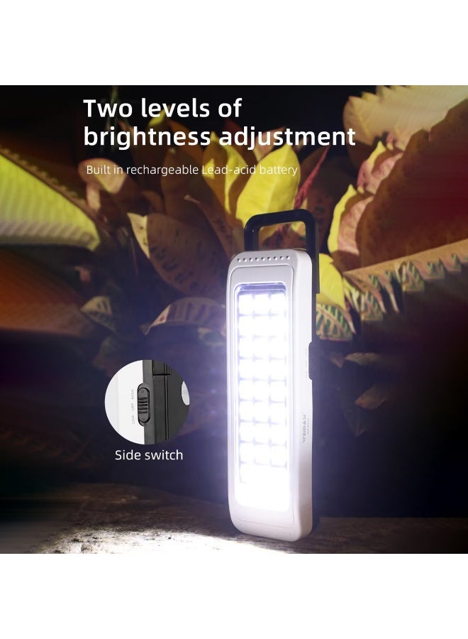 ويداسي مصباح طوارئ LED من WEIDASI WD-823AD، 30 مصباح LED قابل لإعادة الشحن، مزود بشاحن تيار متردد/مستمر، ومقبض قابل للسحب، وخطاف تثبيت على الحائط، ومستويات سطوع مزدوجة، للاستخدام في المنزل والمكتب والتخييم والجراج وانقطاع التيار الكهربائي والدراسة والاستخدام الخارجي. - Image 3