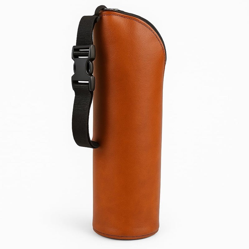 R TOUCH Leather @ Thermal Bottle Bag Keep Warm/Cold Cover with Hanging Strap-1000 ML, Brown - Image 2