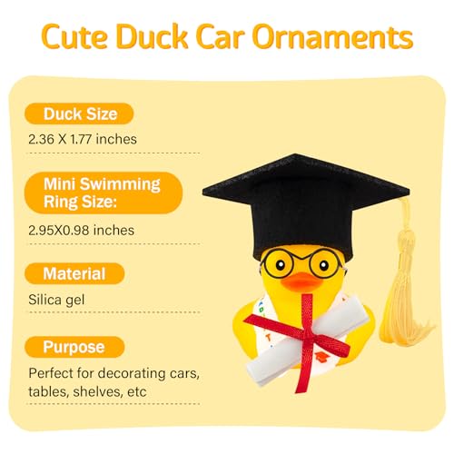 wonuu Graduation Gift Duck Car Dashboard Decorations Rubber Duck Car Ornaments for Nearsighted Glasses Graduation Sash Certificate for Associate, Yellow - Image 4