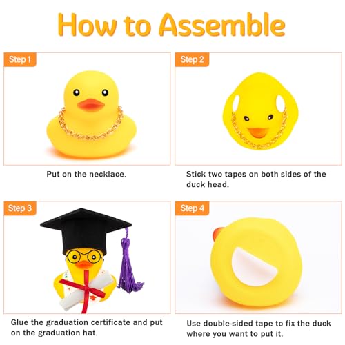 wonuu Graduation Gift Duck Car Dashboard Decorations Rubber Duck Car Ornaments for Nearsighted Glasses Graduation Sash Certificate for Associate, Yellow - Image 2