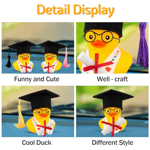 wonuu Graduation Gift Duck Car Dashboard Decorations Rubber Duck Car Ornaments for Nearsighted Glasses Graduation Sash Certificate for Associate, Yellow - Image 3