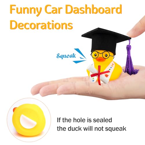 wonuu Graduation Gift Duck Car Dashboard Decorations Rubber Duck Car Ornaments for Nearsighted Glasses Graduation Sash Certificate for Associate, Yellow - Image 5