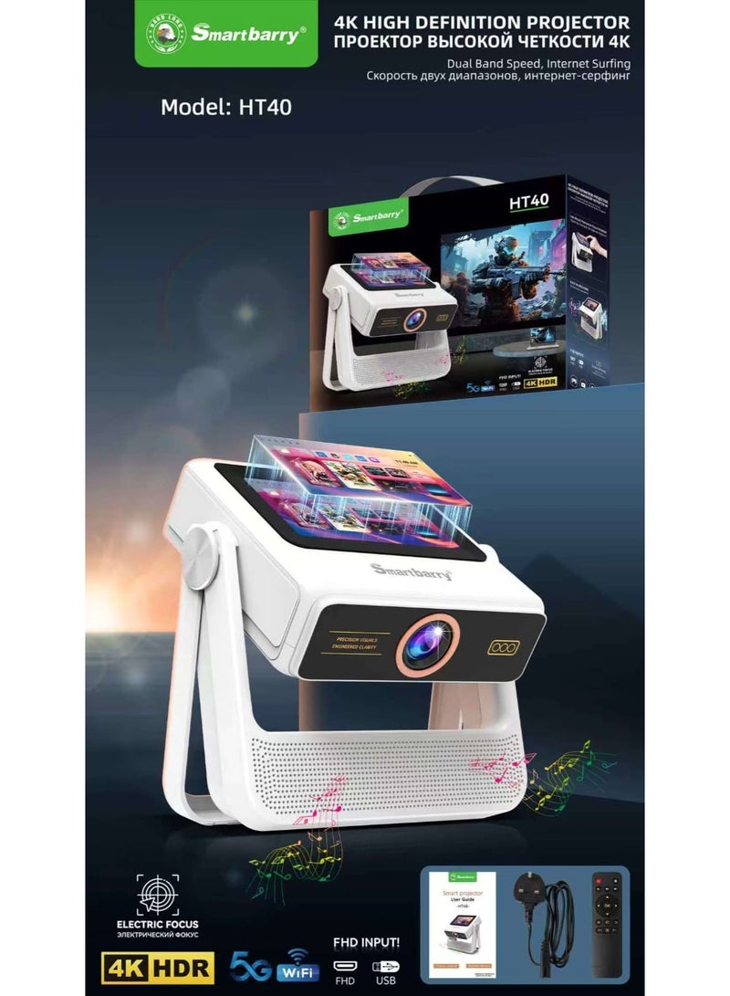 Smartbarry HT40 4K HDR Smart Projector with Electric Focus, 5G Dual Band WiFi, Built in Touch Screen, Big Screen Home Theater Projector for Movies, Videos, Gaming & Presentations - Image 2