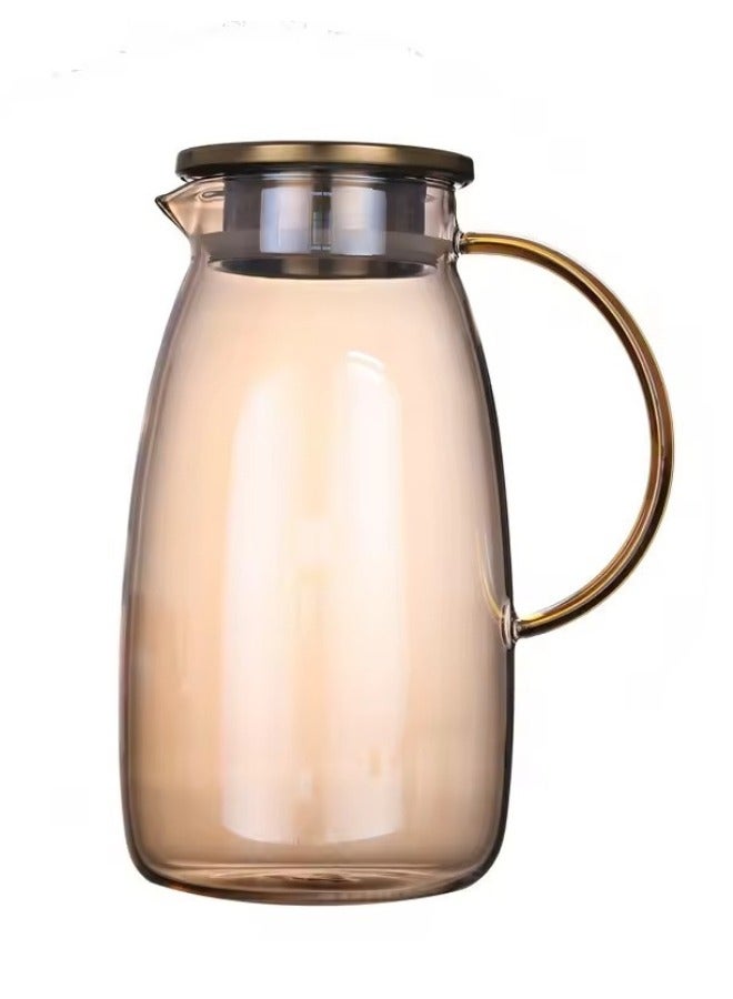 7 Piece Set 1.8L Glass Pitcher with Stainless Steel Lid for Iced Drinks with 6 Cups