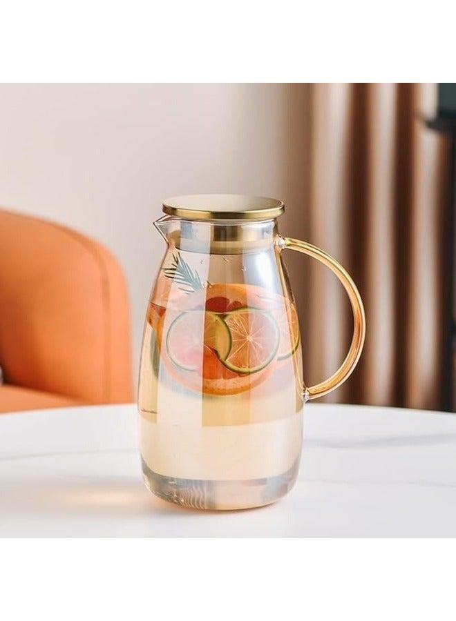 7 Piece Set 1.8L Glass Pitcher with Stainless Steel Lid for Iced Drinks with 6 Cups