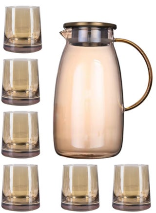 7 Piece Set 1.8L Glass Pitcher with Stainless Steel Lid for Iced Drinks with 6 Cups - pzsku/Z88CEB98E554ACAF30561Z/45/_/1738397998/1b47696b-6c45-4b88-a1fe-1747958c2c40