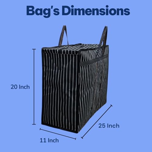 RIANZ® Heavy Duty Canvas Jumbo Storage Bag with Dual Zippers & Reinforced Handles | Multipurpose Collapsible Bag for Grocery Shopping, Clothes, Travel & Office Storage (Black - Pack of 1) - Image 5