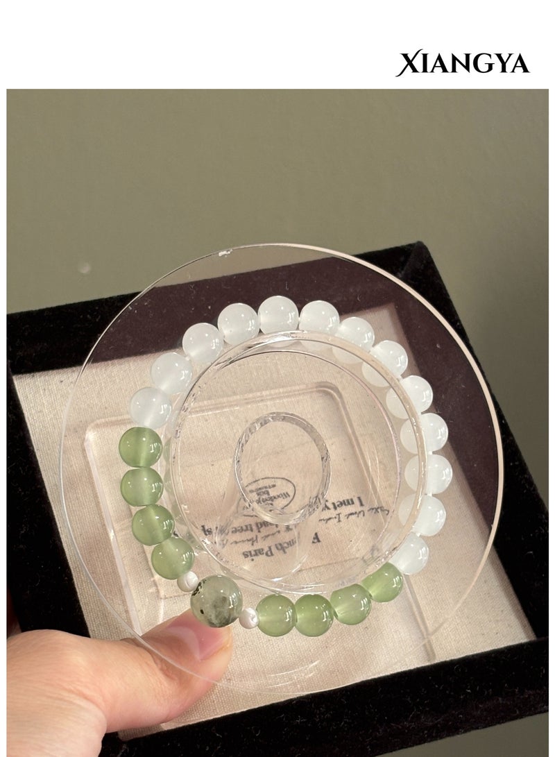 XIANGYA Beaded Bracelet For Ladies – White & Green Jadeite Glass Bracelet with Prehnite Center Bead | Cloud Meadow - Image 3
