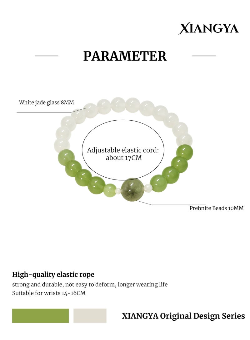 XIANGYA Beaded Bracelet For Ladies – White & Green Jadeite Glass Bracelet with Prehnite Center Bead | Cloud Meadow - Image 4