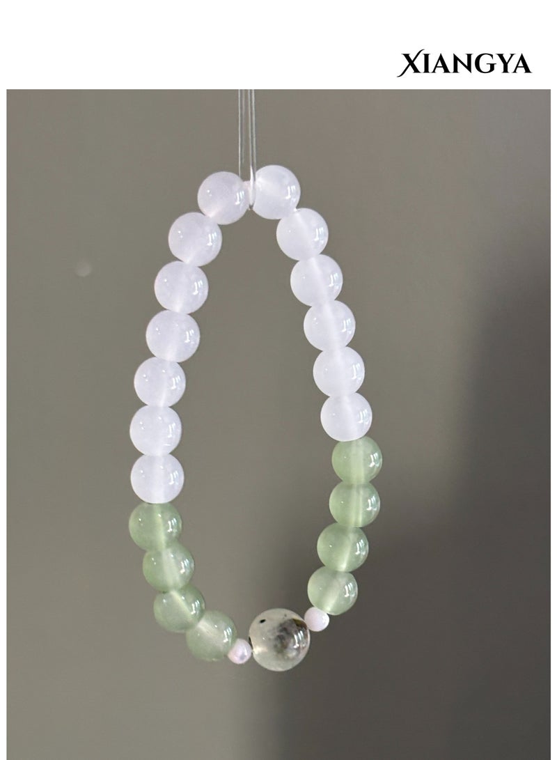 XIANGYA Beaded Bracelet For Ladies – White & Green Jadeite Glass Bracelet with Prehnite Center Bead | Cloud Meadow - Image 5