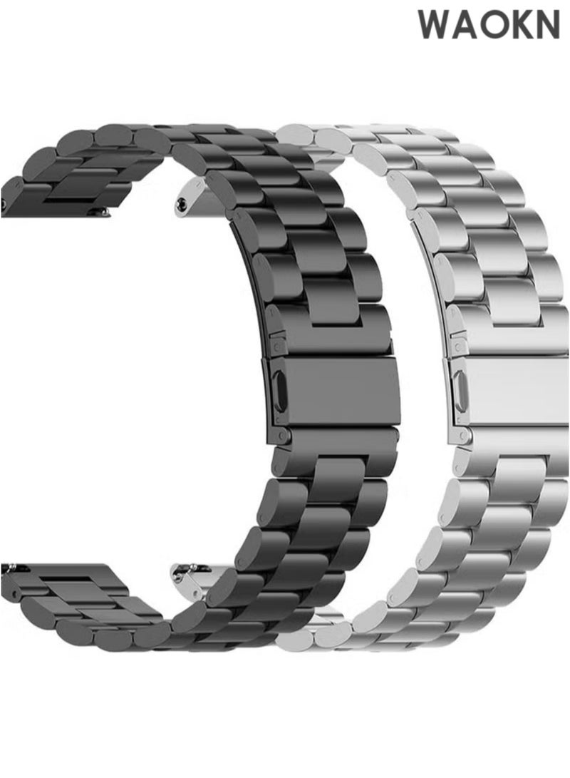 WAOKN 2 PCS Metal Watch Band Compatible with Huawei Watch 4 Pro/GT Runner/GT4 46mm/GT3 46mm/GT2 46mm Wrist Strap Compatible with Huawei Watch 3/Watch 3 Pro Bands for Huawei Watch GT2 Pro/GT3 Pro Bracelet/honor MagicWatch2 46mm,Quick Release For Bracelet Smart Replacement Wristband Business.Fashion Bracelet Stainless Steel Bracelet Band Watch 22mm Watch Strap Easy to Adjust The Length of The Assembly Wrist - Image 1