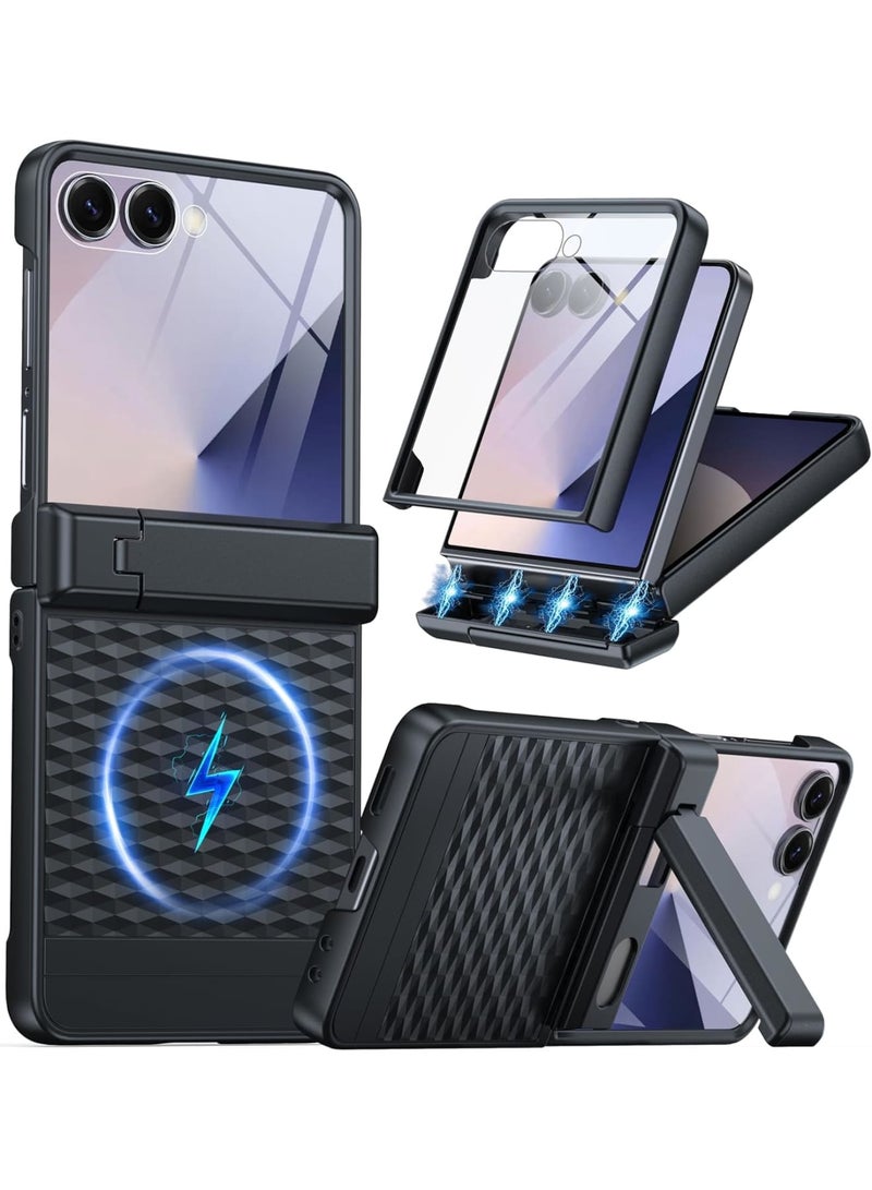 SYOSI Phone Case for Galaxy Z Flip 7, Magnetic Protective Cover, Full-Body Military Phone Case with Hinge Protection and Kickstand, Mag-Safe, Built-in Screen Protector for Screen, Daily Use (Black) - Image 1