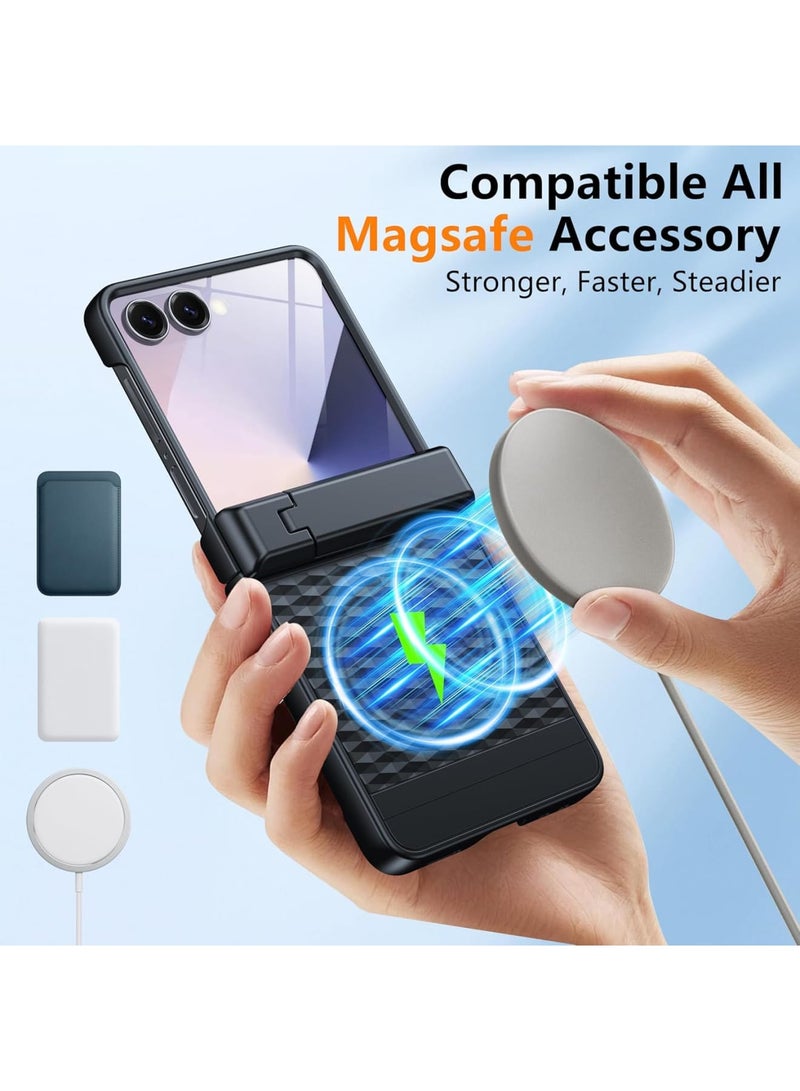 SYOSI Phone Case for Galaxy Z Flip 7, Magnetic Protective Cover, Full-Body Military Phone Case with Hinge Protection and Kickstand, Mag-Safe, Built-in Screen Protector for Screen, Daily Use (Black) - Image 2