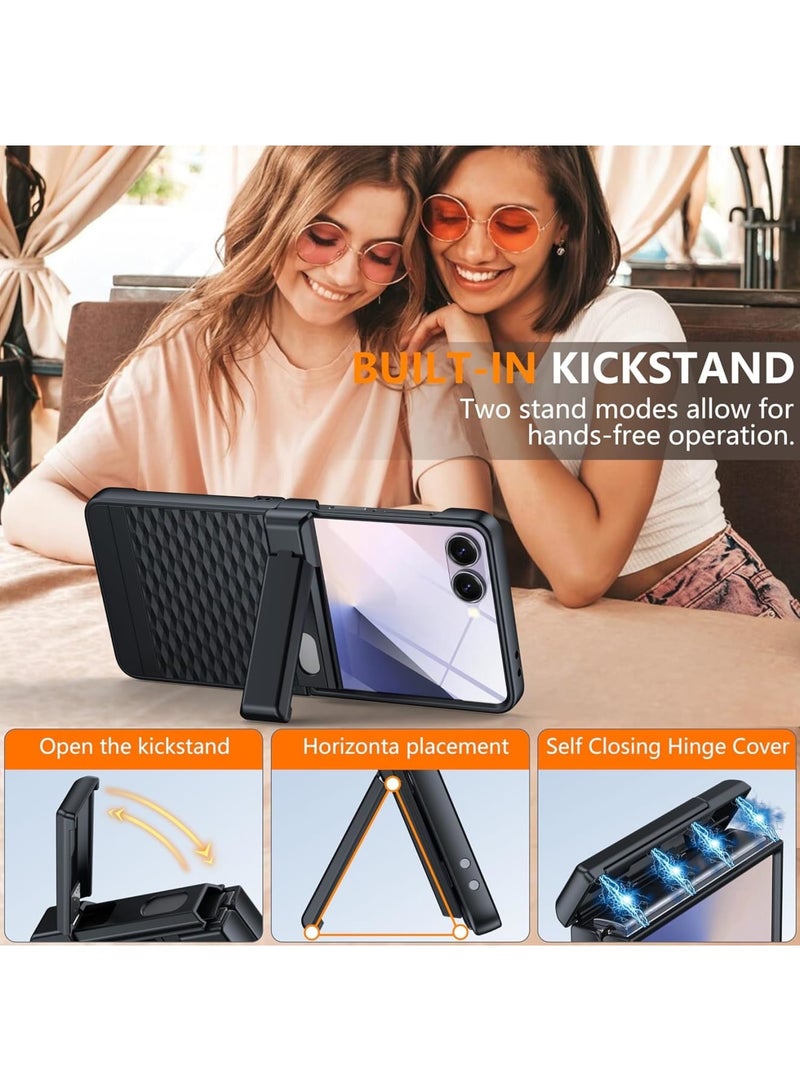 SYOSI Phone Case for Galaxy Z Flip 7, Magnetic Protective Cover, Full-Body Military Phone Case with Hinge Protection and Kickstand, Mag-Safe, Built-in Screen Protector for Screen, Daily Use (Black) - Image 4
