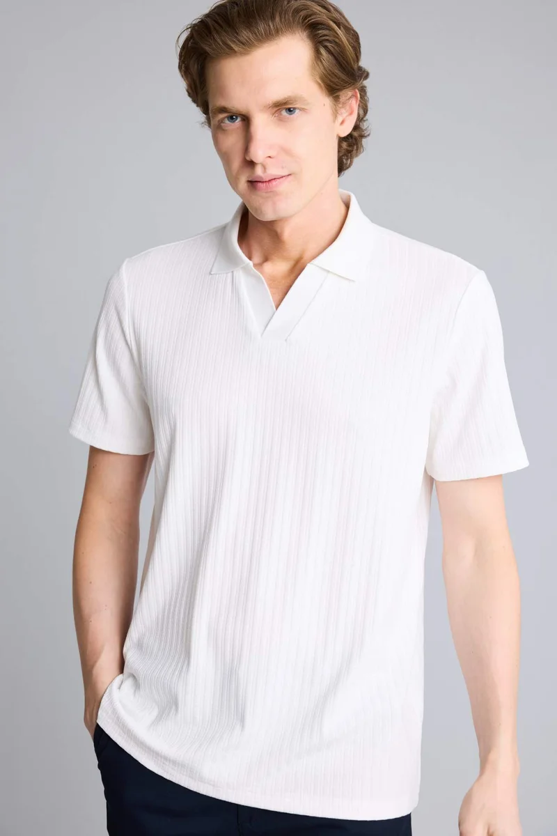 ديفاكتو Regular Fit Crinkle Short Sleeve Polo T-Shirt
