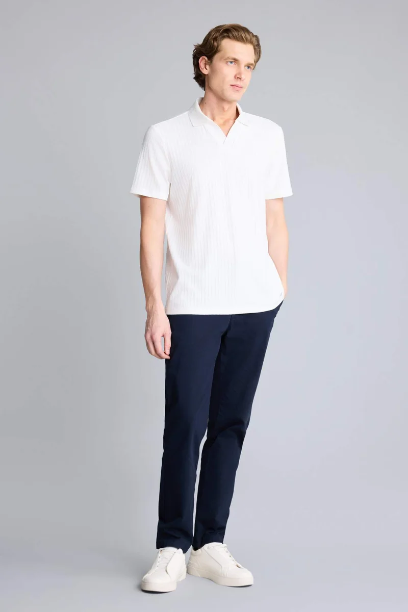 ديفاكتو Regular Fit Crinkle Short Sleeve Polo T-Shirt