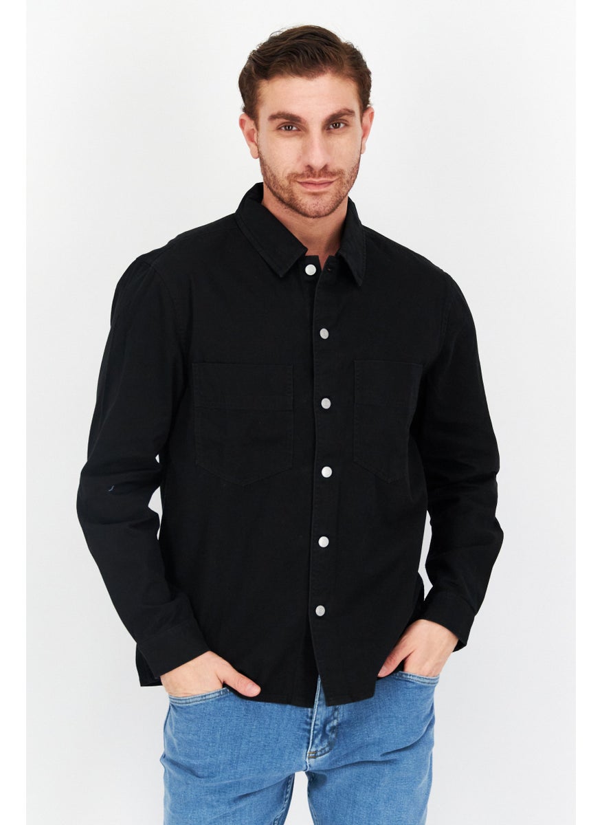 Esprit x Rest and Recreation قميص جاكيت بأكمام طويلة منسوج للرجال، أسود  - Image 1