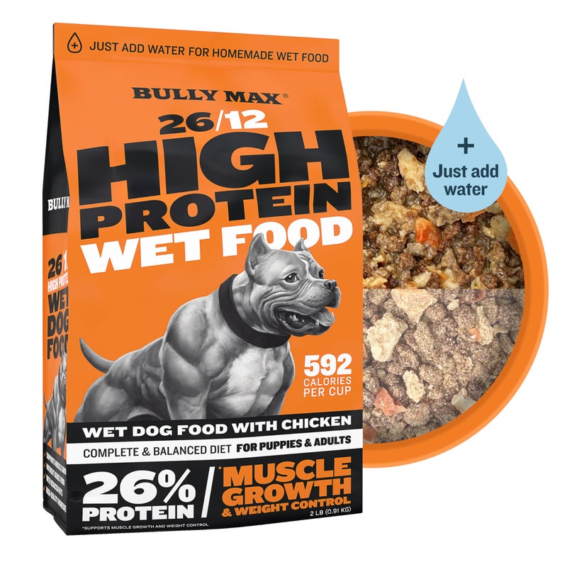 Bully Max Wet Dog Food for Adults and Puppies - Dehydrated High Protein Instant Fresh Soft Dog Food with Chicken - Healthy Muscle Growth for Small and Large Breed - 2 Dry Pounds (Makes 5.5 lbs.) - Image 1