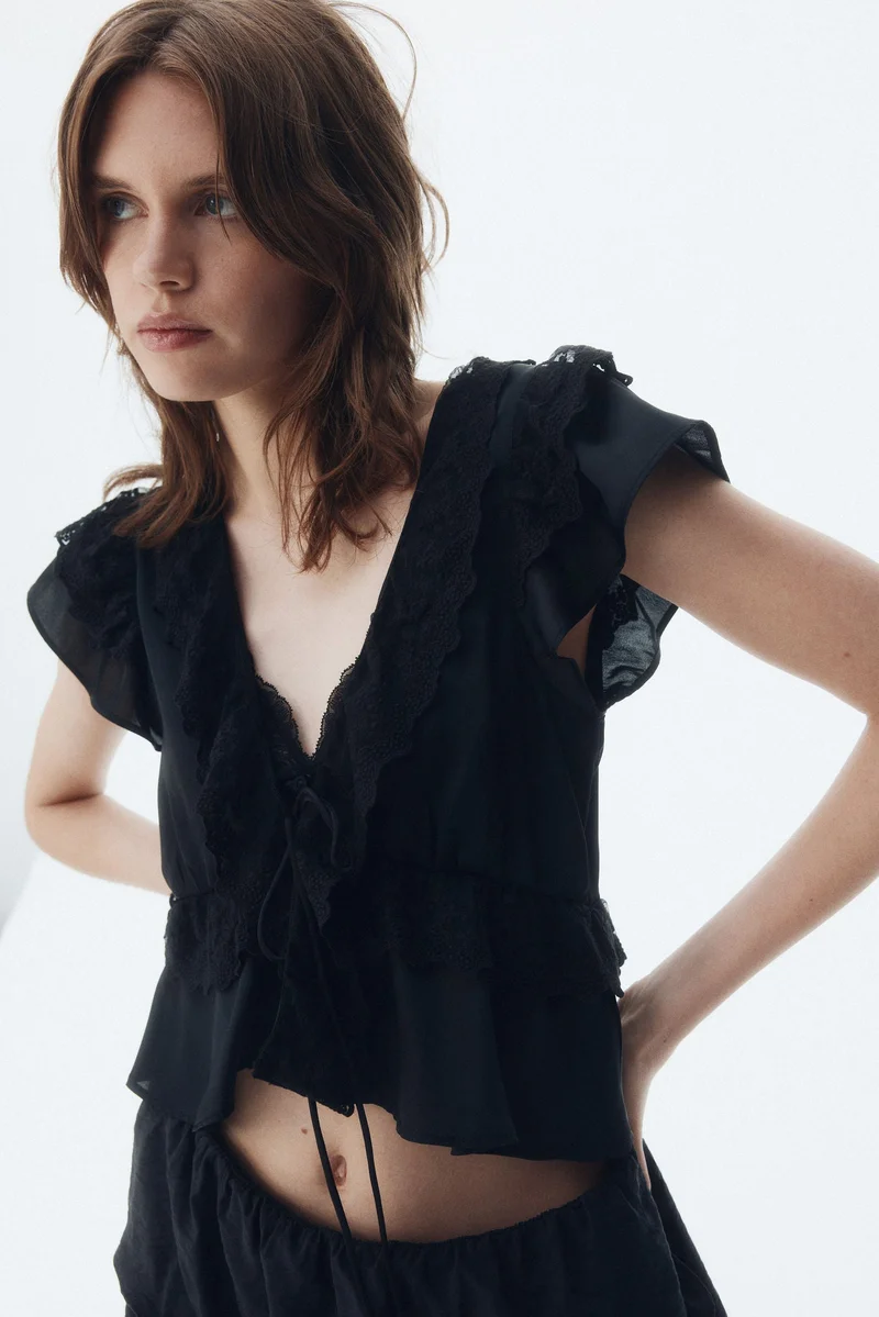 H&M Flounce-trimmed satin blouse