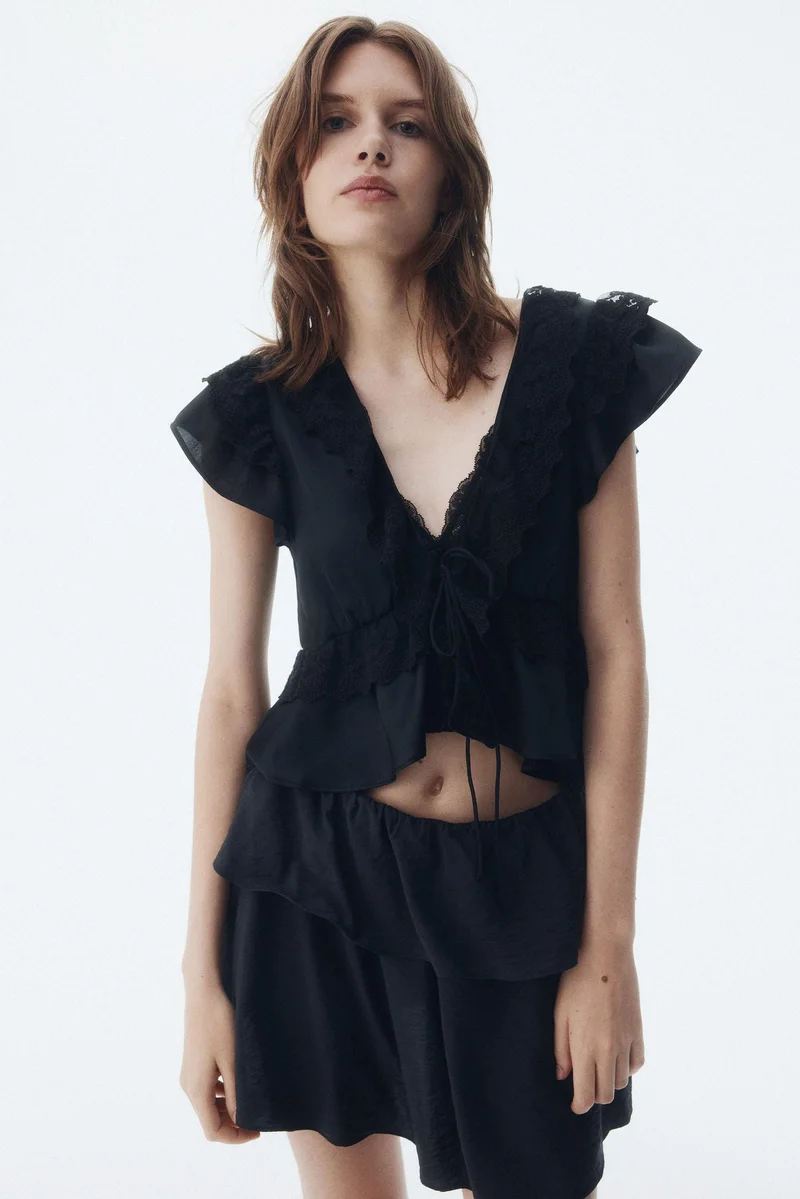H&M Flounce-trimmed satin blouse