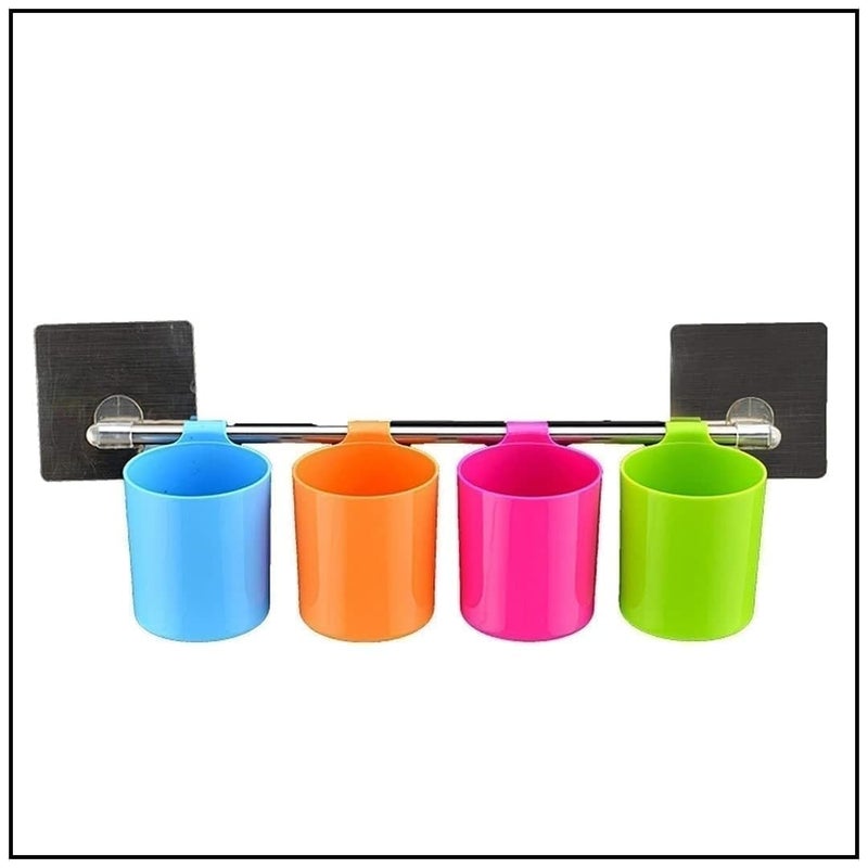 IQS Enterprise 4 Toothbrush Holder Cup for Home Bathroom Wall Mountable Durable and Stable Toothbrush Holder with 4 Slots for Keeping Toothpaste Comb Cream Lotion Space Saving Toothbrush Organizer - Image 1