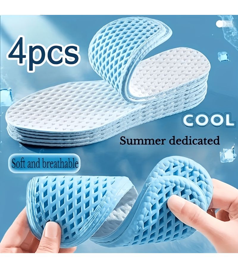4 Pairs XPUP Summer Cool Feel Breathable Barefoot Insoles Moisture Wicking Shoe Inserts for Sneakers Slippers Reusable Cushioning Hot Feet Blue EU39-40 US6.5-7 UK5.5-6 - Image 3