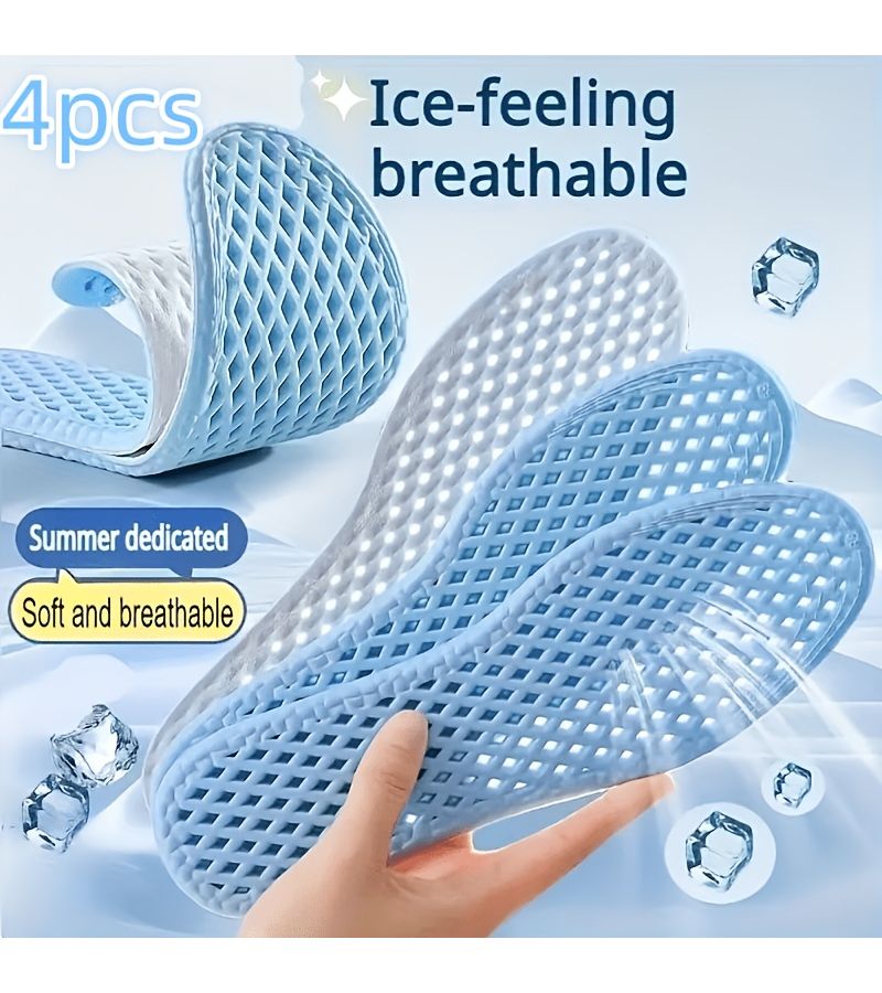 4 Pairs XPUP Summer Cool Feel Breathable Barefoot Insoles Moisture Wicking Shoe Inserts for Sneakers Slippers Reusable Cushioning Hot Feet Blue EU39-40 US6.5-7 UK5.5-6 - Image 1